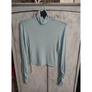 For Love And Lemons  Turtleneck Ruched Sleeve Blouse Nwt Xl Sky Blue Semi-sheer